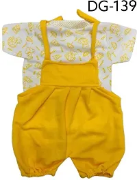 Prithvi R Corporation Print Embroidered T-Shirt with Mini Dungaree Bibshorts for Infant Toddler Baby Boy & Girl|Yellow-thumb1
