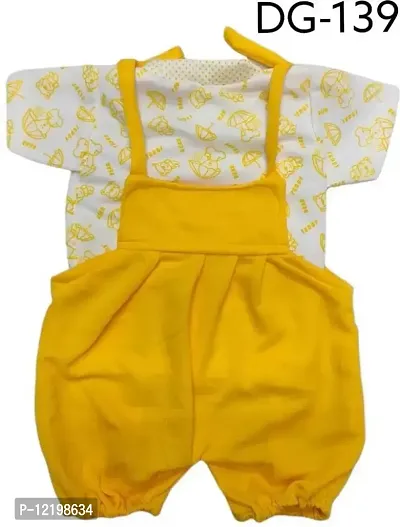 Prithvi R Corporation Print Embroidered T-Shirt with Mini Dungaree Bibshorts for Infant Toddler Baby Boy & Girl|Yellow-thumb2