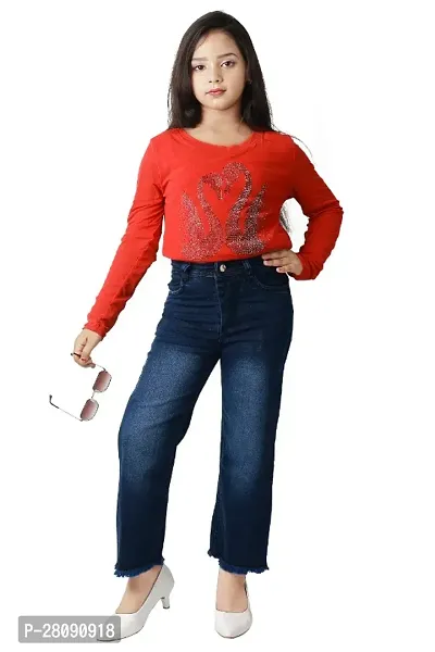 Classic Denim Solid Jeans For Girls-thumb0