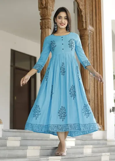 Beautyful Flared Printed Rayon Kurta