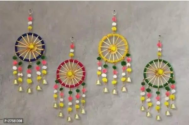 Handcrafted Decorative Gota work Festive Decor Wall Hanging Dreanm Catchers Set Of 4 Wind Chimes pack of 4-thumb0