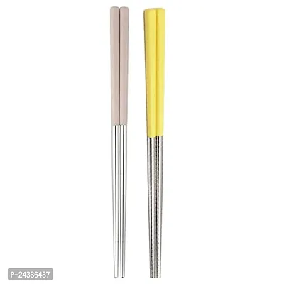 Sturdy 2 Pairs Chopsticks with Silicon Covers | Lightweight | Reusable | Silicon | Stainless Steel | Dishwasher Safe- (Color May Be Vary)-thumb0