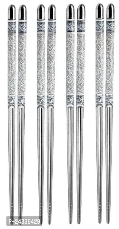 Sturdy Sleek Stainless Steel 4 Pairs Chopsticks Stylish and Sustainable Metal Chopsticks for Sushi, Noodles, and Fried Rice - Lightweight and Easy to Use Korean Style