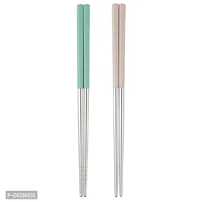 Sturdy 2 Pairs Chopsticks with Silicon Covers | Lightweight | Reusable | Silicon | Stainless Steel | Dishwasher Safe- (Color May Be Vary)