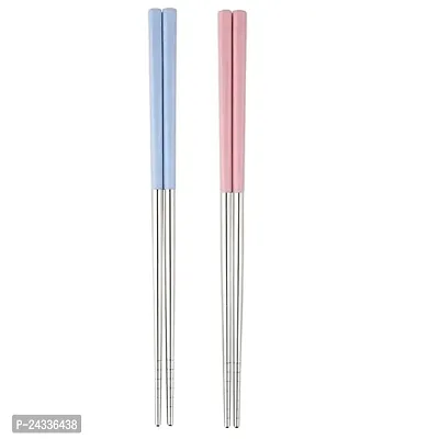 Sturdy 2 Pairs Chopsticks with Silicon Covers | Lightweight | Reusable | Silicon | Stainless Steel | Dishwasher Safe- (Color May Be Vary)