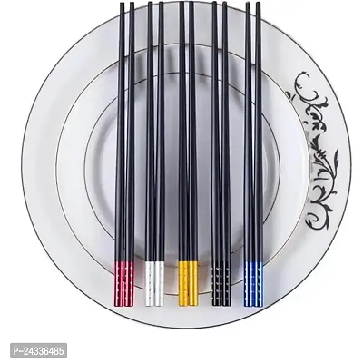 Sturdy Alloy Reusable Chopsticks for Sushi Noodles | Non Slip | Dishwasher-Safe | Japanese | Korean | Perfect Gift Set (Pack of 5 Pairs )