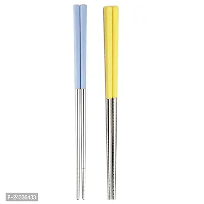 Sturdy 2 Pairs Chopsticks with Silicon Covers | Lightweight | Reusable | Silicon | Stainless Steel | Dishwasher Safe- (Color May Be Vary)