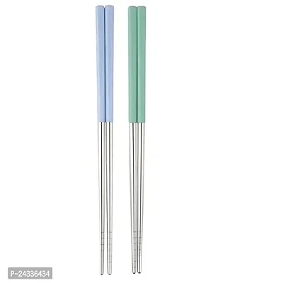 Sturdy 2 Pairs Chopsticks with Silicon Covers | Lightweight | Reusable | Silicon | Stainless Steel | Dishwasher Safe- (Color May Be Vary)