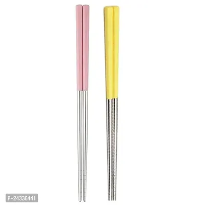 Sturdy 2 Pairs Chopsticks with Silicon Covers | Lightweight | Reusable | Silicon | Stainless Steel | Dishwasher Safe- (Color May Be Vary)