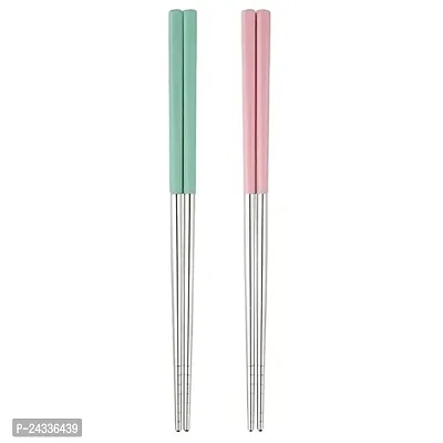 Sturdy 2 Pairs Chopsticks with Silicon Covers | Lightweight | Reusable | Silicon | Stainless Steel | Dishwasher Safe- (Color May Be Vary)