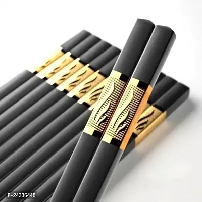 Sturdy Alloy Gold Reusable Chopsticks for Sushi Noodles | Non Slip | Dishwasher-Safe | Korean | Perfect Gift Set (Pack of 5 Pairs )