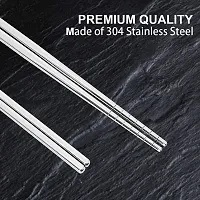 2 Pairs Metal Stainless Steel Chopsticks And Silicon Chopstick - Reusable Chop Sticks for Noodles Sushi Hotpot Square Grip to Hold Food Perfectly Lightweight Korean Chinese-thumb3