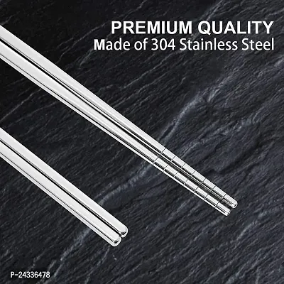 2 Pairs Metal Stainless Steel Chopsticks And Silicon Chopstick - Reusable Chop Sticks for Noodles Sushi Hotpot Square Grip to Hold Food Perfectly Lightweight Korean Chinese-thumb4