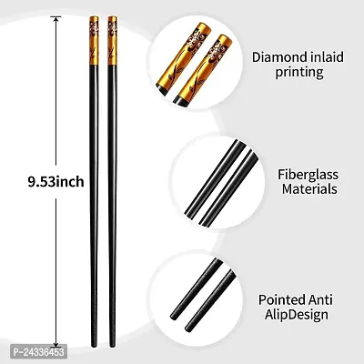 Sturdy 2 Pairs Flower Design Reusable Fiber Glass Chopsticks | Dishwasher Safe | Japanese Style | Lightweight | Non-Slip Chop Sticks-thumb2