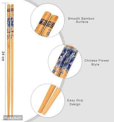 Sturdy Set of 10 Pairs Chopsticks Natural Bamboo | Lightweight | Reusable- Authentic Korean And Chinese Style | 23 CM Long-thumb3