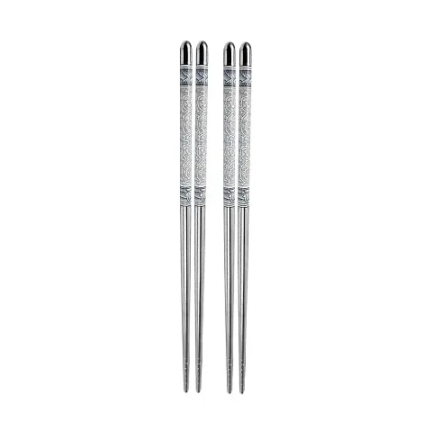OZKET Stainless Steel Chopsticks Reusable Dishwasher Safe Lightweight, Square Handle Metal Chopsticks - Red (2 Pair)