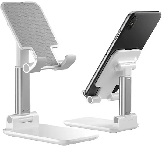Placehap Adjustable Cell Phone Stand, Foldable Portable Phone Stand Phone Holder for Desk, Desktop Tablet Stand Compatible with Mobile Phone/iPad/Tablet/Kindl (White)