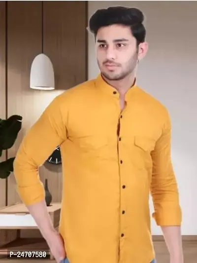 Stylish Yellow Cotton Blend Solid Casual Shirt For Men-thumb0