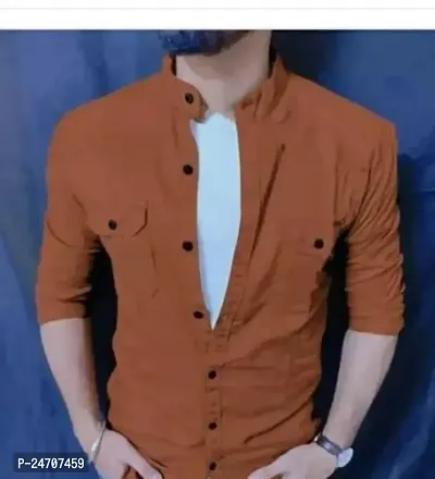 Stylish Orange Cotton Blend Solid Casual Shirt For Men