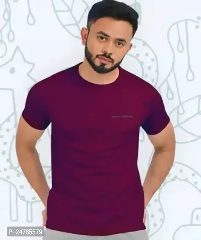 Stunning Cotton Blend Solid Round Neck Tees For Men-thumb0