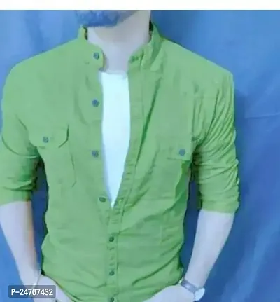 Stylish Green Cotton Blend Solid Casual Shirt For Men