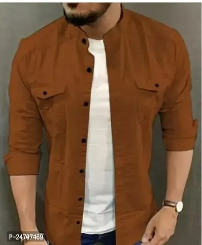 Stylish Orange Cotton Blend Solid Casual Shirt For Men