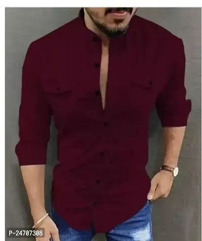 Stylish Maroon Cotton Blend Solid Casual Shirt For Men-thumb0