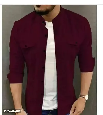 Stylish Maroon Cotton Blend Solid Casual Shirt For Men-thumb0