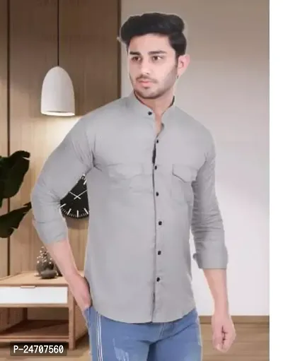 Stylish Grey Cotton Blend Solid Casual Shirt For Men-thumb0