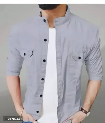 Stylish Grey Cotton Blend Solid Casual Shirt For Men