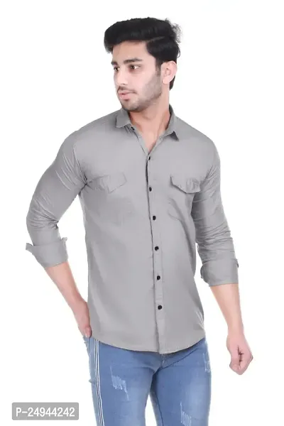 VESLOO WILLOW Men Solid Slim Fit Cotton Casual Shirt with Spread Collar  Full Sleeves-thumb2