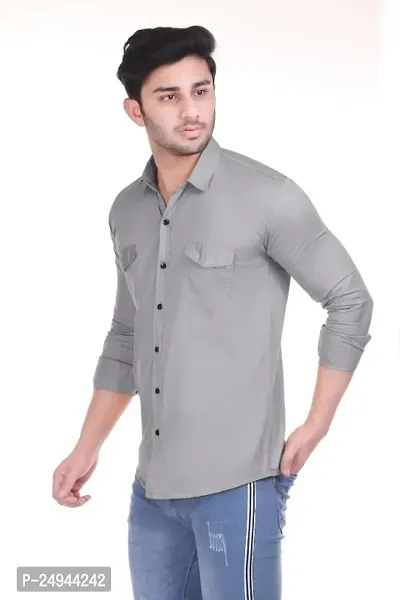 VESLOO WILLOW Men Solid Slim Fit Cotton Casual Shirt with Spread Collar  Full Sleeves-thumb3