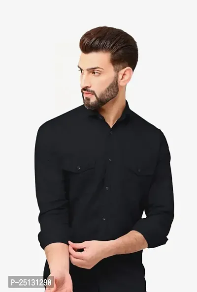 Mens Cotton Casual Wear Regular Fit Full Sleeves Solid Shirt for Men-thumb0