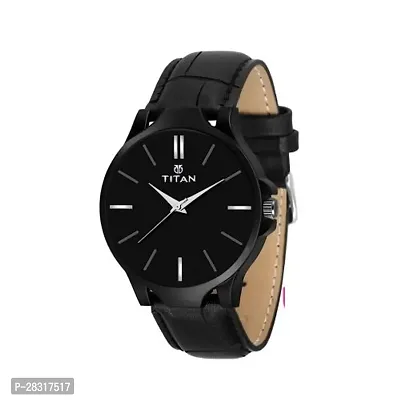 Stylish Black Dial Leather Analog Watch For Men-thumb0