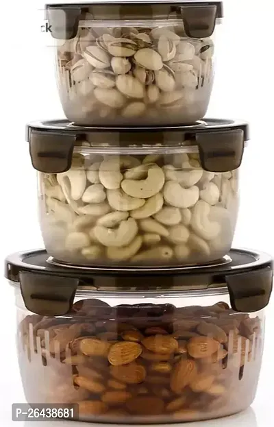 Super Multi Size Container With Airtight Lid For Storing Of Grocery Dry Fruit Etc 600 Ml, 1200 Ml, 1800 Ml Plastic Utility Container Pack Of 3 Brown-thumb0