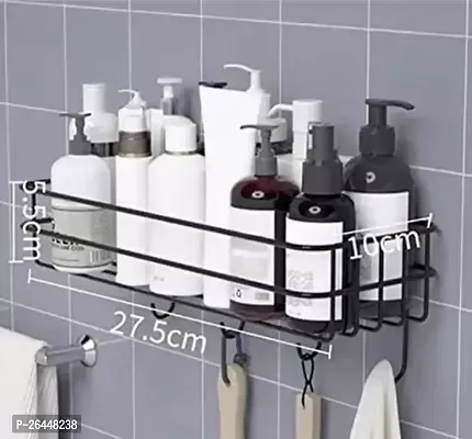 Super Steel Self Adhesive Multipurpose Bathroom Shelf With Hooks-thumb0