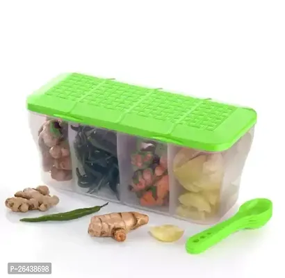 Super Food Container 4 In 1 Transparent Plastic Lock Food Storage Airtight Container Jar For Cereals ,Snacks, Pickle Grocery Container Fridge Container Color Green Pack Of 1-thumb0