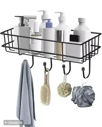 Super Steel Self Adhesive Multipurpose Bathroom Shelf With Hooks-thumb0