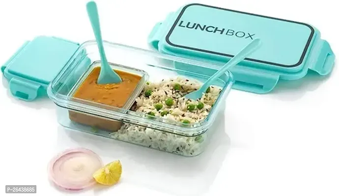 Super Two Compartment Leak Proof Lunch Box Set Bpa Free Plastic 1 Spoon With Fork Large Sie Clip Lock Tiffin Box Plastic Lunch Box For Kids School And Office Pack Of 1 Color Green