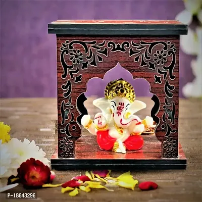 Expleasia Ganesha Idol with Wooden Temple for Home mandir| Temple| car Dashboard| Gift Items | Festival Item| showpiece| Temple d?cor| Office| ganpati Temple| (Temple 2)