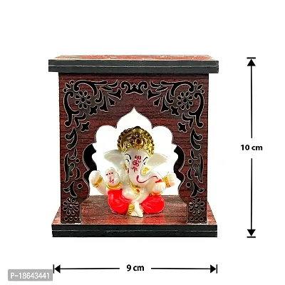 Expleasia, Exuberant  Luxury Decor Ganesha Idol With Wooden Temple For Home Mandir, Temple, Car Dashboard Temple, Gift Items (Ganesha Temple 2)-thumb3