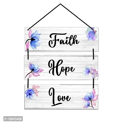 EXPLEASIA Wall Hanging Wooden Art Decoration Item for Home | Office | Living Room | Bedroom | Decoration Items | Motivational quotes decor| Gift Items(Faith Hope Love) (Multi)