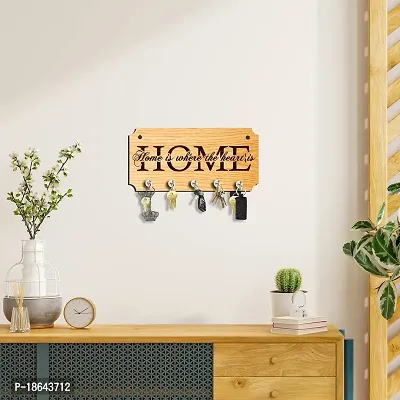 EXPLEASIA Wooden Key Holder for Wall Decor with 5 Hooks for Keys | Wall Decor | Gifts | Home Decor | Keyholder | Key Holder for Home | Wall Decor | Gift Items (Home is Where (M))-thumb2