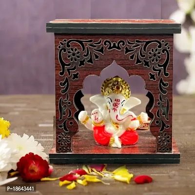 Expleasia, Exuberant  Luxury Decor Ganesha Idol With Wooden Temple For Home Mandir, Temple, Car Dashboard Temple, Gift Items (Ganesha Temple 2)-thumb4