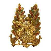 Expleasia Dancing Radha Krishna with Peacock Feather Back Decorative Showpiece - 20 cm (Metal, Gold) (Metal-RadhaKrishna)-thumb2