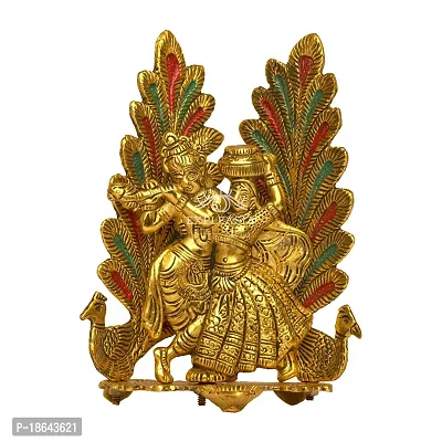 Expleasia Dancing Radha Krishna with Peacock Feather Back Decorative Showpiece - 20 cm (Metal, Gold) (Metal-RadhaKrishna)-thumb3