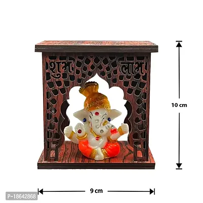 Expleasia Pagdi Ganesha Idol with Wooden Temple for Home mandir| Temple| car Dashboard| Gift Items | Festival Item| showpiece| Temple Decor| Office| Housewarming Gifts| Idol showpiece-thumb4