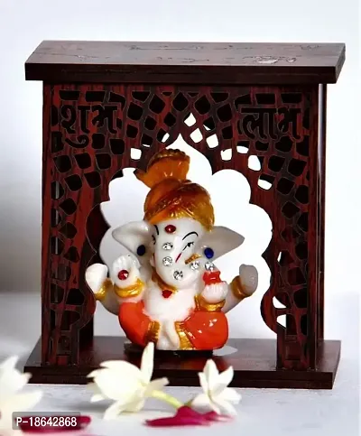 Expleasia Pagdi Ganesha Idol with Wooden Temple for Home mandir| Temple| car Dashboard| Gift Items | Festival Item| showpiece| Temple Decor| Office| Housewarming Gifts| Idol showpiece-thumb0