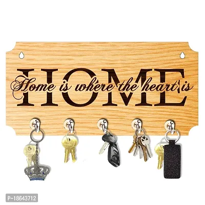 EXPLEASIA Wooden Key Holder for Wall Decor with 5 Hooks for Keys | Wall Decor | Gifts | Home Decor | Keyholder | Key Holder for Home | Wall Decor | Gift Items (Home is Where (M))-thumb0