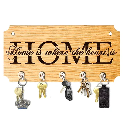 EXPLEASIA Wooden Key Holder for Wall Decor with 5 Hooks for Keys | Wall Decor | Gifts | Home Decor | Keyholder | Key Holder for Home | Wall Decor | Gift Items (Home is Where (M))